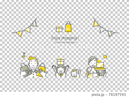 購物很滿意的一家人 簡約時尚的線條藝術插畫素材 購物很滿意的一家人 簡約時尚的線條藝術插畫素材 78197593