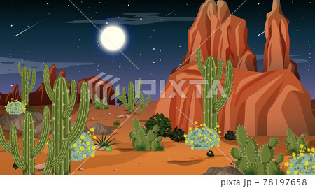 Desert forest landscape at night scene Desert forest landscape at night scene 78197658
