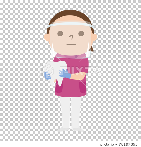 Illustration of a female dentist. A woman wearing a face shield to prevent infection. 78197863