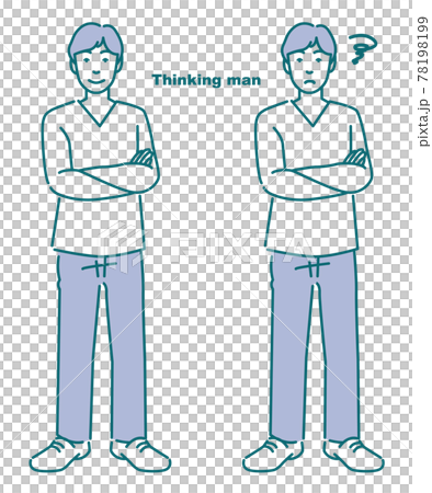 腕組みをして考えている私服姿の男性のイラスト ベクター 検討中 腕組みをして考えている私服姿の男性のイラスト ベクター 検討中 78198199