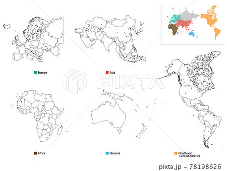 白地図 世界5地域セット 国境線入りのイラスト素材