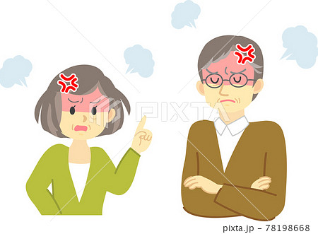 イラスト素材：喜怒哀楽　激怒するシニア夫婦の上半身　怒りマーク付き 78198668
