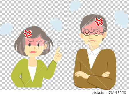 イラスト素材：喜怒哀楽　激怒するシニア夫婦の上半身　怒りマーク付き 78198668