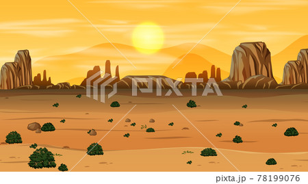 Empty desert forest landscape at sunset time scene 78199076