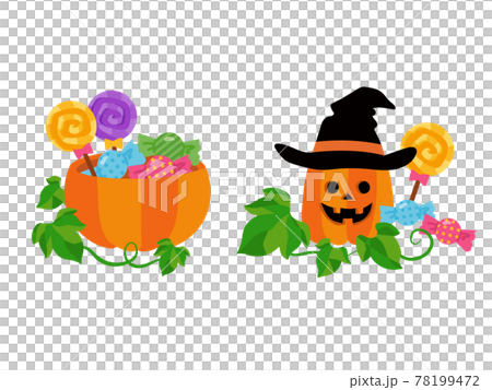 かわいいハロウィンのかぼちゃとお菓子のイラストカット 78199472