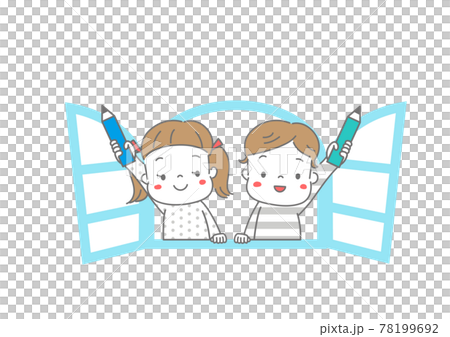 Boys and girls with pencils leaning out of the window Color Boys and girls with pencils leaning out of the window Color 78199692