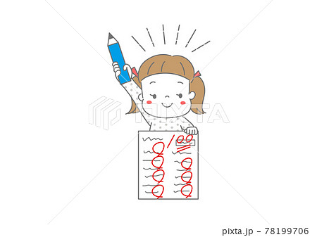 テストで100点をとって笑顔の女の子のイラスト素材