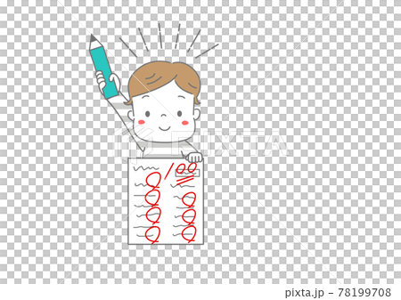 一個看起來很高興的男孩顏色在測試中獲得100分 78199708