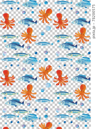 Watercolor style sea creature pattern vertical Watercolor style sea creature pattern vertical 78200575