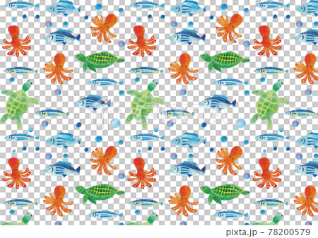水彩風　海の生き物パターン 78200579