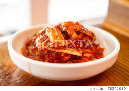 Kimchi made with cabbage, seasoning and red pepper powder, Korean traditional food 78201010