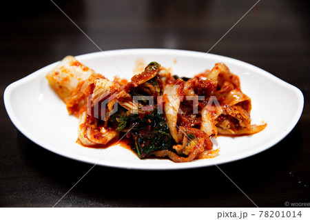 Kimchi made with cabbage, seasoning and red pepper powder, Korean traditional food Kimchi made with cabbage, seasoning and red pepper powder, Korean traditional food 78201014
