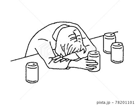 シンプルなタッチ　泥酔して眠る女性のイラストレーション 78201101