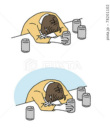 シンプルなタッチ　泥酔して眠る女性のイラストレーション 78201102