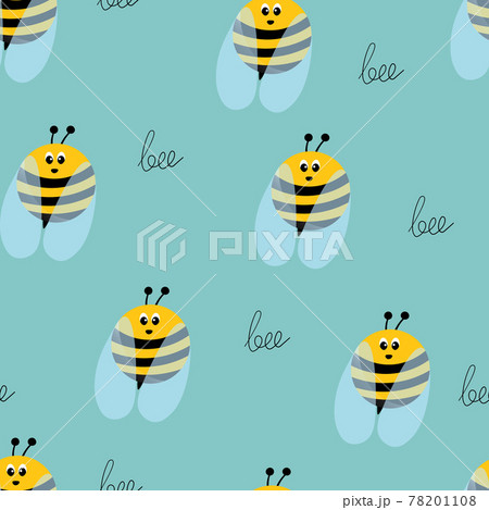 Seamless pattern with bees on color background. Small wasp. Vector illustration. Adorable cartoon character. Template design for invitation, cards, textile, fabric. Doodle style Seamless pattern with bees on color background. Small wasp. Vector illustration. Adorable cartoon character. Template design for invitation, cards, textile, fabric. Doodle style 78201108