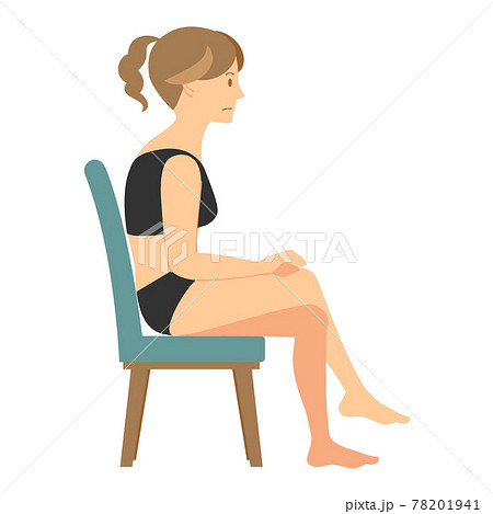 悪い姿勢で座る女性のイラスト素材
