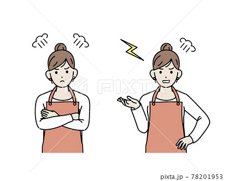 主婦 怒る 激怒 叱る 表情 ポーズ 女性 上半身 イラスト素材のイラスト素材