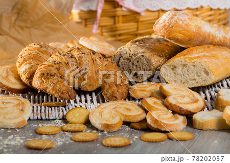 Assortment of fresh bread and bakery products Assortment of fresh bread and bakery products 78202037