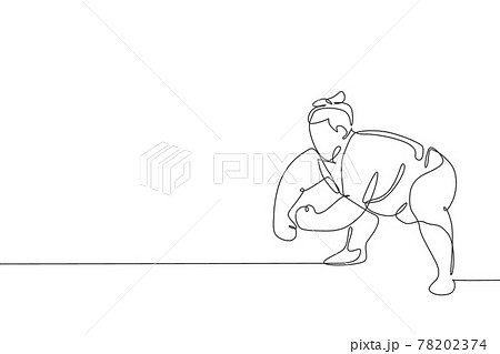 Single continuous line drawing of young big fat Japanese sumo man training at arena gym center. Traditional festival martial art concept. Trendy one line draw graphic design vector illustration 78202374