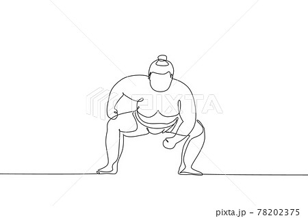 Single continuous line drawing of young big fat Japanese sumo man training at arena gym center. Traditional festival martial art concept. Trendy one line draw design vector illustration graphic 78202375