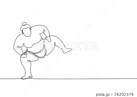 One continuous line drawing of young big Japanese rikishi man prepare to fight at festival tournament. Traditional sumo sport concept. Dynamic single line draw design graphic vector illustration One continuous line drawing of young big Japanese rikishi man prepare to fight at festival tournament. Traditional sumo sport concept. Dynamic single line draw design graphic vector illustration 78202379