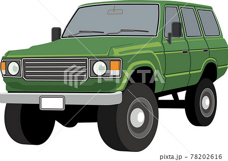 かわいいレトロなsuv四輪駆動のイラストのイラスト素材