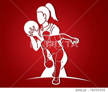 Bowling Sport Players Bowler Male and Female Action Cartoon Graphic Vector 78203205