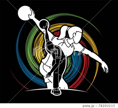 Bowling Sport Players Bowler Male and Female Action Cartoon Graphic Vector Bowling Sport Players Bowler Male and Female Action Cartoon Graphic Vector 78203215