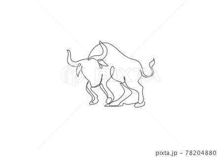 Single continuous line drawing of wild African bull. Endangered animal national park conservation. Safari zoo concept. Trendy one line draw design graphic vector illustration 78204880