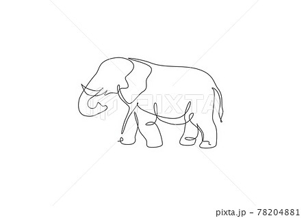 One continuous line drawing of giant African elephant. Wild animal national park conservation. Safari zoo concept. Dynamic single line draw graphic design vector illustration 78204881