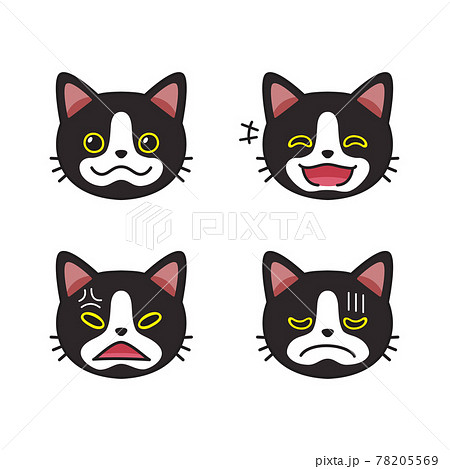 Set Of Black Cat Faces Showing Different Emotionsのイラスト素材