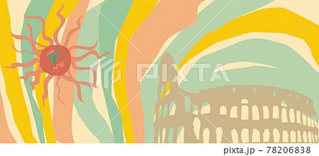 ローマのコロッセウムとトマトの太陽のイラスト素材 7068