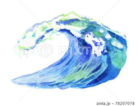 水彩画 激しく水しぶきをあげる大波の手描きイラスト2のイラスト素材