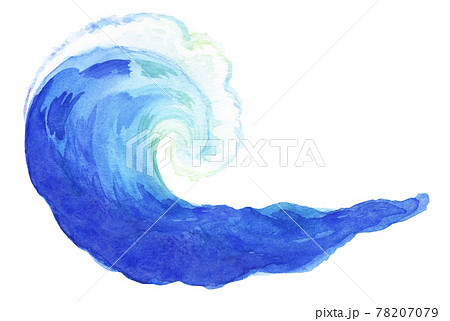 水彩画 激しく水しぶきをあげる大波の手描きイラスト背景素材のイラスト素材