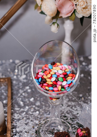 Sweet cakes at a wedding banquet. Catering, sweet festive buffet. Candy bar Sweet cakes at a wedding banquet. Catering, sweet festive buffet. Candy bar 78207890