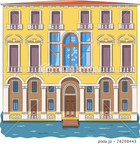 Bright yellow house villa over a canal in Venice. Bright yellow house villa over a canal in Venice. 78208443
