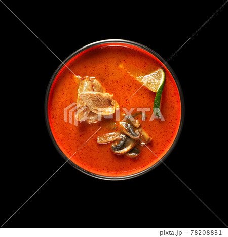 Tom Yum Gai ban,spicy and sour chicken soup, top view Tom Yum Gai ban,spicy and sour chicken soup, top view 78208831