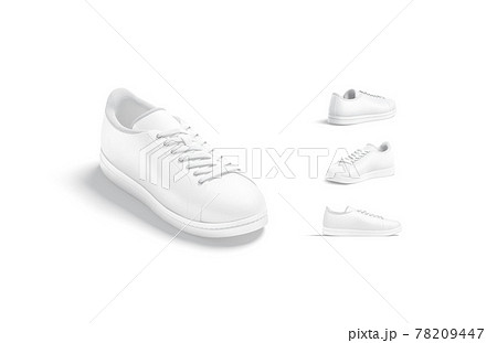 Blank white leather sneakers with lace mockup, different views 78209447