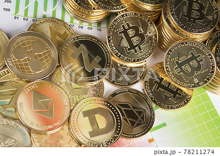 Bitcoin, litecoin, etherium coins close up, Virtual money background 78211274