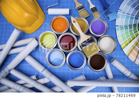Colorful paint cans set, Painting background Colorful paint cans set, Painting background 78211469