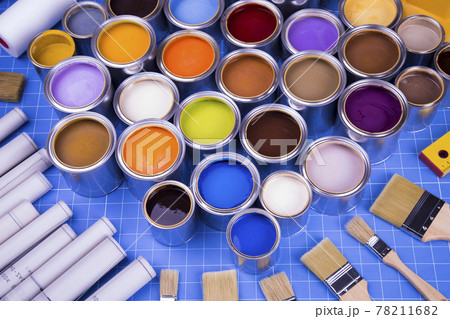 Colorful paint cans set, Painting background Colorful paint cans set, Painting background 78211682