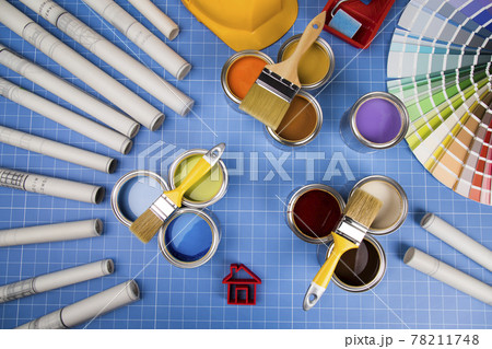 Colorful paint cans set, Painting background Colorful paint cans set, Painting background 78211748