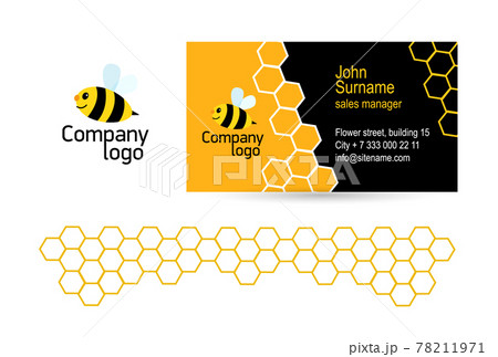 Cheerful bee logo and a modern business card for the honey company. Cheerful bee logo and a modern business card for the honey company. 78211971