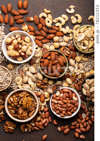 Assorted nuts and seeds from above Assorted nuts and seeds from above 78212353