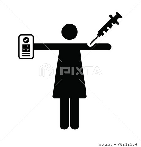Vaccine passport icon vector with female pictogram symbol for medical and healthcare covid certificate in a glyph illustration 78212554