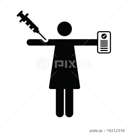 Vaccination passport icon vector with female pictogram symbol for medical and healthcare covid certificate in a glyph illustration 78212556