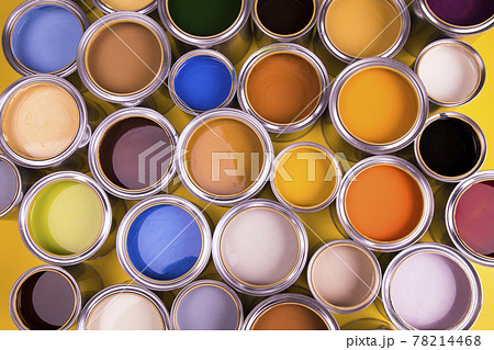 Buckets full of rainbow colored oil paint Buckets full of rainbow colored oil paint 78214468