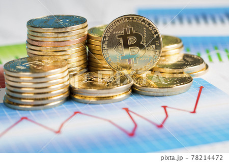 Golden Bitcoin Coin, virtual money, financial concept, Chart. Golden Bitcoin Coin, virtual money, financial concept, Chart. 78214472