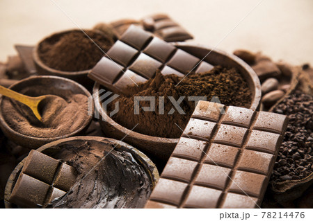 Assorted chocolate bar, candy sweet, cocoa pod 78214476