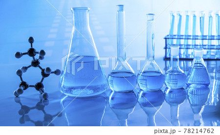 Laboratory beakers,Science experiment, blue background 78214762